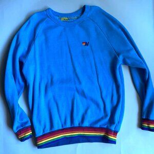 Aviator Nation Rainbow Rib Crew Sweatshirt - Ocean - Size XL